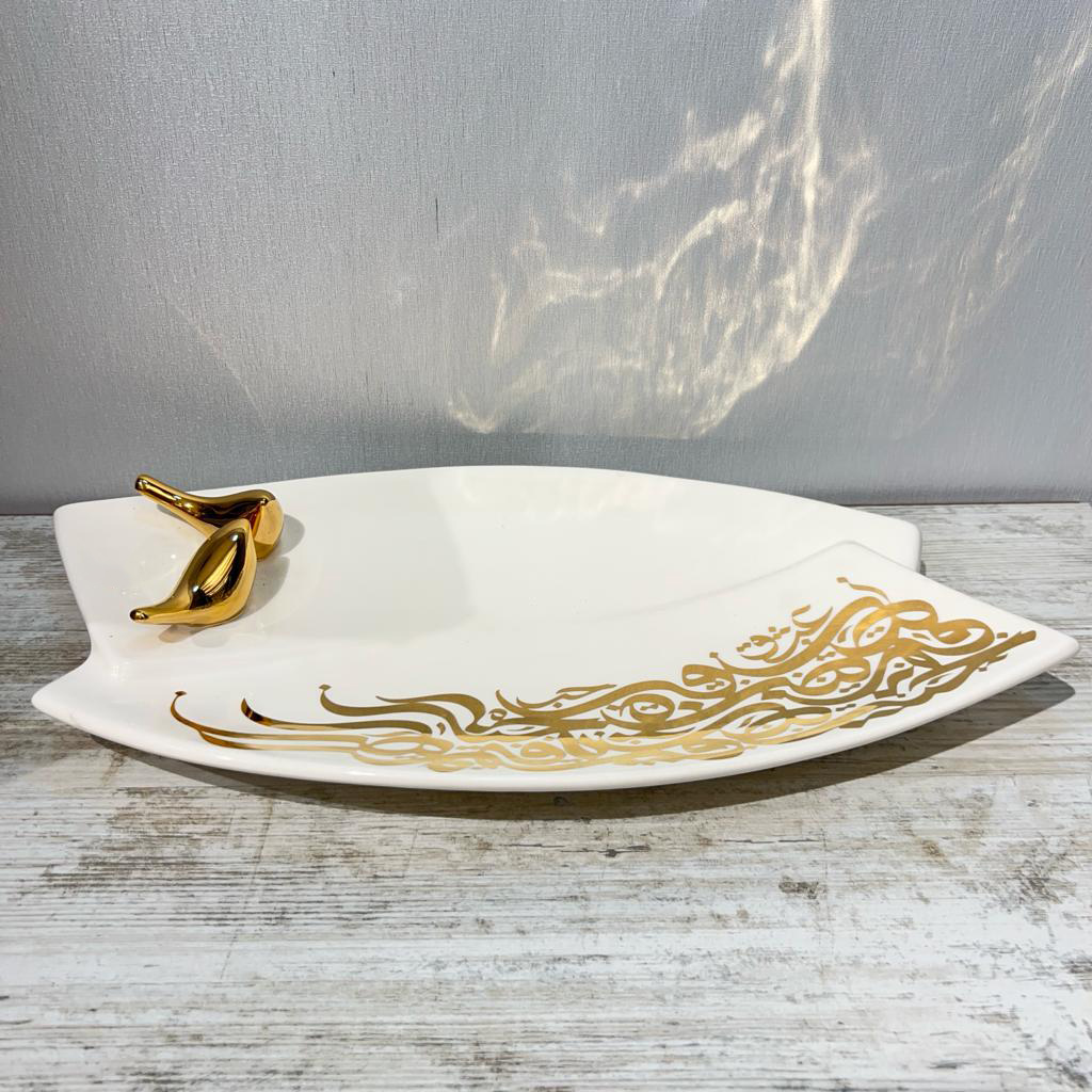 دیس پذیرایی شیرینی خوری سرامیکی دو لبه لیبل طلا دستساز – فروشگاه