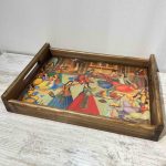 سینی چوبی مستطیل سایز 26 در 35 سانتیمتر طرح بزم ایرانی کد 001