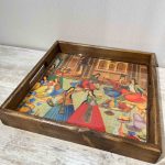 سینی چوبی مربع سایز 30 در 30 سانتیمتر طرح بزم ایرانی کد 010