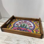 سینی چوبی مستطیل سایز 26 در 35 سانتیمتر طرح کاشیکاری کد 003