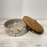 شکلات خوری گرد بدنه سرامیکی در چوبی دستساز سایز 16 سانتیمتر رنگ طوسی کد 004 - Image 2