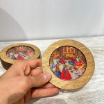 زیر لیوانی گرد 6 تایی قطر 11 سانتیمتر چوبی طرح کاشیکاری ایرانی کد 001 - Image 2