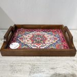 سینی چوبی مستطیل سایز 26 در 35 سانتیمتر طرح کاشیکاری کد 016