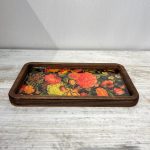سینی چوبی مستطیل سایز 28 در 18 سانتیمتر طرح گلدار کد 024