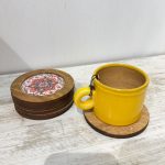 زیر لیوانی گرد 6 تایی قطر 11 سانتیمتر چوبی طرح کاشیکاری ایرانی کد 002 - Image 3