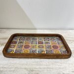 سینی چوبی مستطیل سایز 28 در 18 سانتیمتر طرح کاشیکاری کد 029