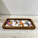 سینی چوبی مستطیل سایز 23 در 13 سانتیمتر طرح گلدار کد 026