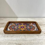 سینی چوبی مستطیل سایز 23 در 13 سانتیمتر طرح کاشیکاری کد 024