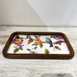 سینی چوبی مستطیل سایز 28 در 18 سانتیمتر طرح کاشیکاری کد 032